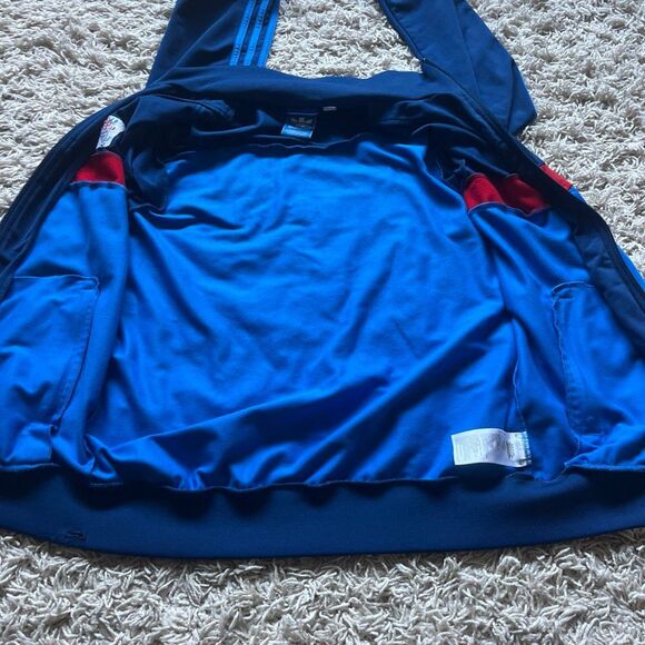 Vintage 1980s Adidas Tracksuit Zip Up Track Suit Jacket Size M Soccer Blue Red - Picture 8 of 12